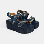 Kadın Lacivert Ayarlanabilir Tokalı Hasır Detaylı Sandalet