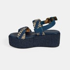 Kadın Lacivert Ayarlanabilir Tokalı Hasır Detaylı Sandalet