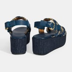 Kadın Lacivert Ayarlanabilir Tokalı Hasır Detaylı Sandalet