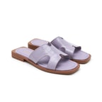 Kadın Lila Kroko Baskılı Deri Terlik