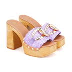 Kadın Lila Platform Topuklu Hasır Terlik