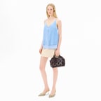 Kadın Mavi Askılı V Yaka Süet Bluz 