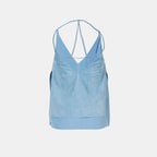 Kadın Mavi Askılı V Yaka Süet Bluz 