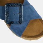 Kadın Mavi Ayarlanabilir Toka Detaylı Süet Terlik