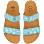 Kadın Mavi Cırt Cırtlı Süet Deri Terlik