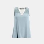 Kadın Mavi Deri Detaylı Perforeli Bluz