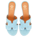 Kadın Mavi Hasır Örgülü Topuklu Terlik