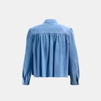 Kadın Mavi Pileli Süet Gömlek Ceket