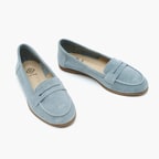 Kadın Mavi Süet Deri Loafer
