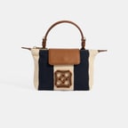 Kadın Monogram Logolu Lacivert Çizgili Kumaş El Çantası