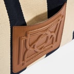 Kadın Monogram Logolu Lacivert Çizgili Kumaş Omuz Çantası