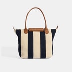 Kadın Monogram Logolu Lacivert Çizgili Kumaş Midi Omuz Çantası