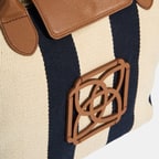 Kadın Monogram Logolu Lacivert Çizgili Kumaş Midi Omuz Çantası