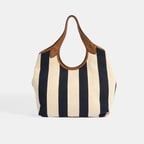 Kadın Monogram Logolu Lacivert Çizgili Kumaş Omuz Çantası