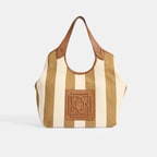 Kadın Monogram Logolu Vizon Çizgili Kumaş Omuz Çantası