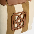 Kadın Monogram Logolu Vizon Çizgili Kumaş Midi Omuz Çantası