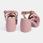 Kadın Pembe Ayarlanabilir Tokalı Süet Topuklu Sandalet