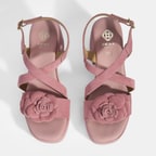 Kadın Pembe Ayarlanabilir Tokalı Süet Topuklu Sandalet