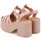 Kadın Pembe Dolgu Topuklu Deri Sandalet