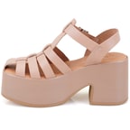 Kadın Pembe Dolgu Topuklu Deri Sandalet