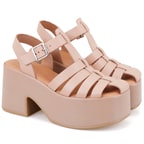 Kadın Pembe Dolgu Topuklu Deri Sandalet