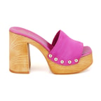 Kadın Pembe Platform Topuklu Süet Deri Terlik