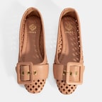 Kadın Pembe Toka Aksesuarlı Perforeli Deri Babet