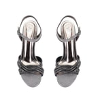 Kadın Platin Parlak Taş Detaylı Topuklu Abiye Ayakkabı