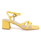 Kadın Sarı Ayarlanabilir Tokalı Topuklu Deri Sandalet