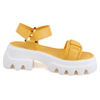 Kadın Sarı Cırt Cırtlı Dolgu Topuklu Sandalet