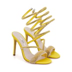 Kadın Sarı Parlak Taş Detaylı Abiye Topuklu Sandalet