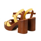 Kadın Sarı Platform Topuklu Deri Sandalet