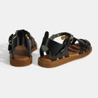 Kadın Siyah Aksesuar Detaylı Ayarlanabilir Tokalı Deri Sandalet