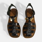 Kadın Siyah Aksesuar Detaylı Ayarlanabilir Tokalı Deri Sandalet