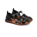 Kadın Siyah Aksesuar Detaylı Deri Sandalet