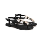 Kadın Siyah Aksesuarlı Parmak Arası Deri Sandalet