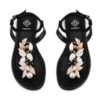 Kadın Siyah Aksesuarlı Parmak Arası Deri Sandalet