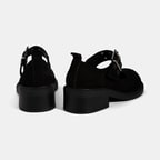 Kadın Siyah Ayarlanabilir Metal Tokalı Mary Jane Süet Ayakkabı