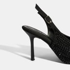 Kadın Siyah Ayarlanabilir Metal Tokalı Taşlı Abiye Ayakkabı