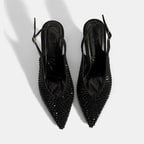 Kadın Siyah Ayarlanabilir Metal Tokalı Taşlı Abiye Ayakkabı