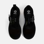 Kadın Siyah Ayarlanabilir Metal Tokalı Mary Jane Süet Ayakkabı