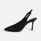 Kadın Siyah Ayarlanabilir Metal Tokalı Taşlı Abiye Ayakkabı