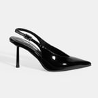 Kadın Siyah Ayarlanabilir Taşlı Toka Detaylı Rugan Topuklu Ayakkabı