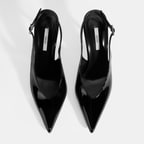 Kadın Siyah Ayarlanabilir Taşlı Toka Detaylı Rugan Topuklu Ayakkabı