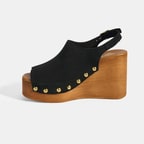 Kadın Siyah Ayarlanabilir Toka Detaylı Süet Dolgu Topuklu Sandalet