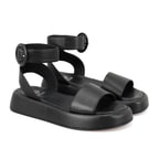 Kadın Siyah Ayarlanabilir Tokalı Deri Sandalet