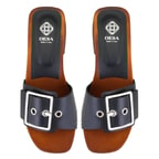 Kadın Siyah Ayarlanabilir Tokalı Deri Terlik