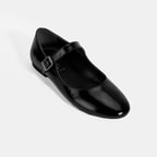 Kadın Siyah Ayarlanabilir Tokalı Deri Babet