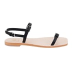 Kadın Siyah Ayarlanabilir Tokalı Deri Sandalet