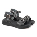 Kadın Siyah Ayarlanabilir Tokalı Deri Sandalet